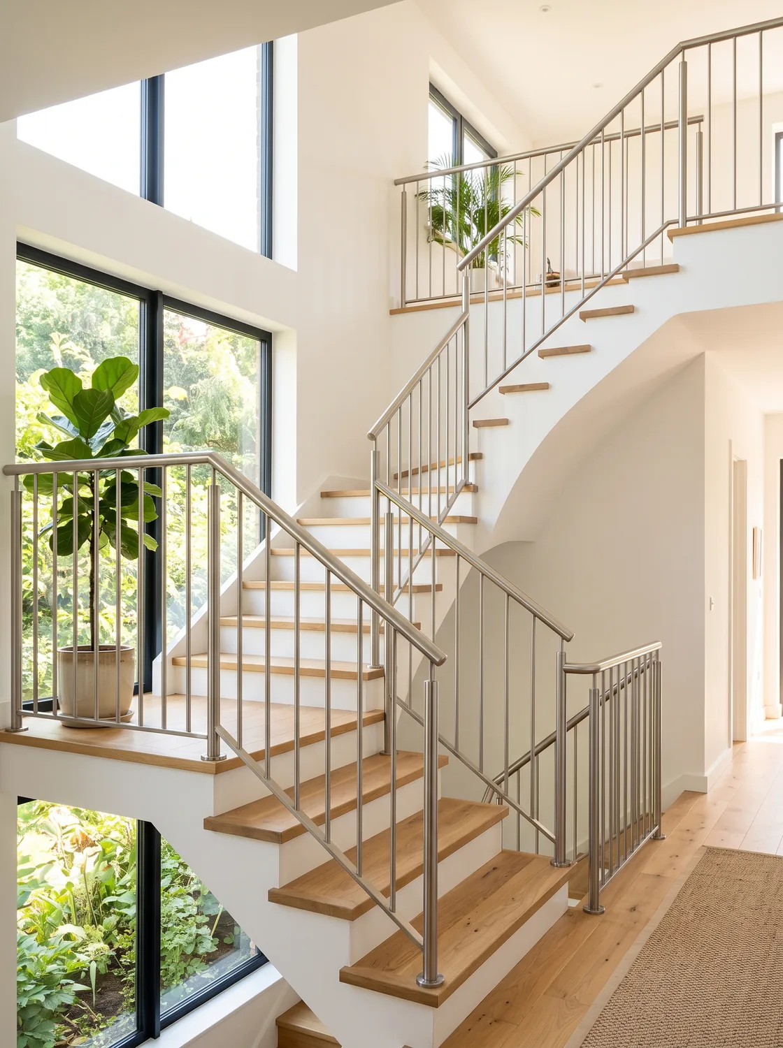 Elegantes Edelstahl-Geländer an heller Treppe